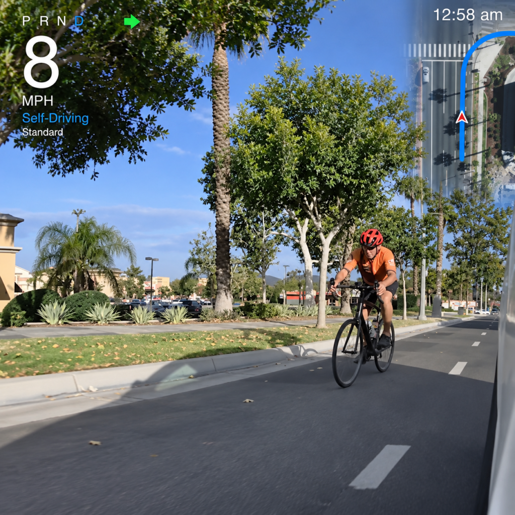 Tesla FSD Waits for the Cyclist